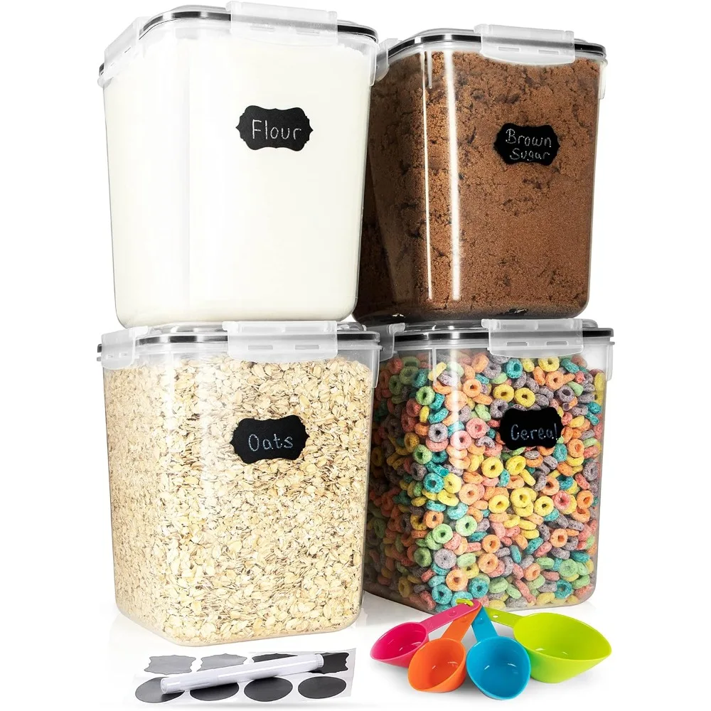

Flour and sugar storage containers (5.3L/4-pack), essential kitchen pantry and rice container set, with airtight lids.