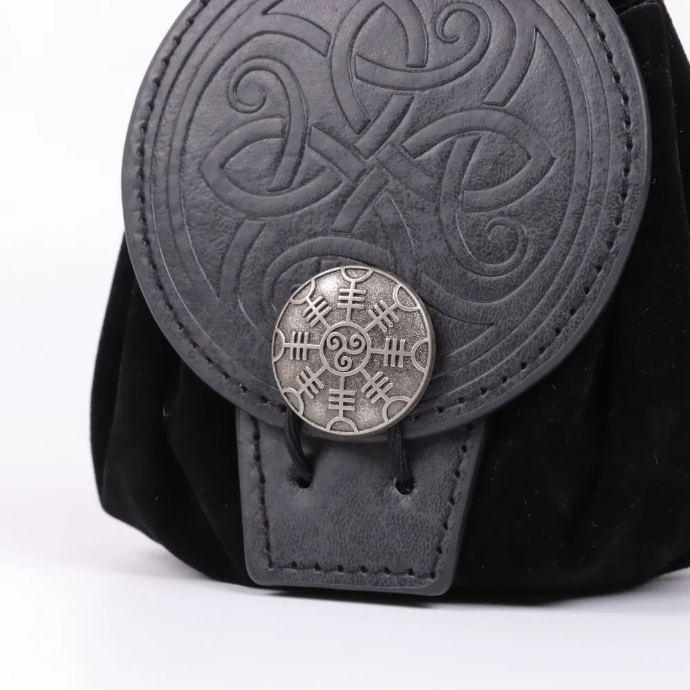 حقيبة خصر على طراز فارس العصور الوسطى الفايكنج من الجلد الصناعي، مستلزمات حفلات LARP، لهجة أداء المسرح، محفظة عتيقة صفر
