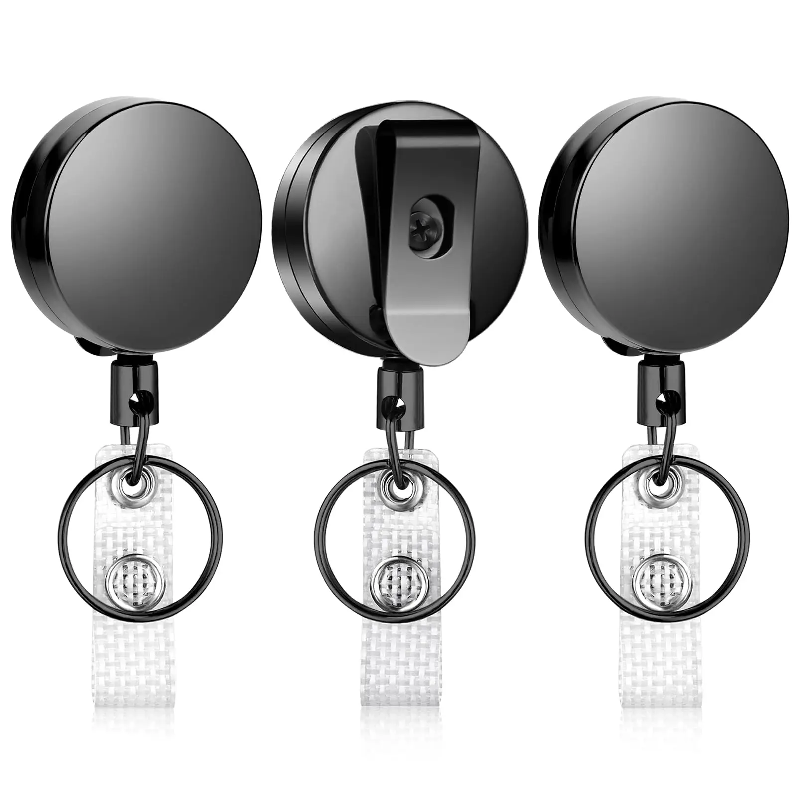 3 Pack Heavy Duty Metal Retractable Badge Reel for Badge Holder Retractable Keychain All Metal Casing with Stainless Steel Sprin