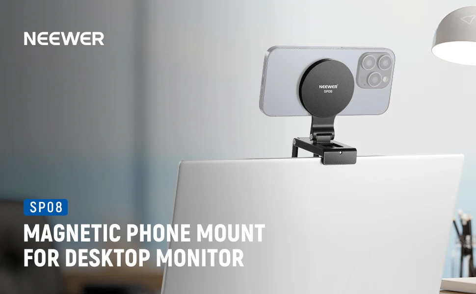 NEEWER Kontinuitätskamerahalterung für Desktop-Monitor, magnetischer dreifach faltbarer Schreibtisch-Telefon-Webcam-Halter für MagSafe, iPhone, iMac, Apple TV – Detail 1