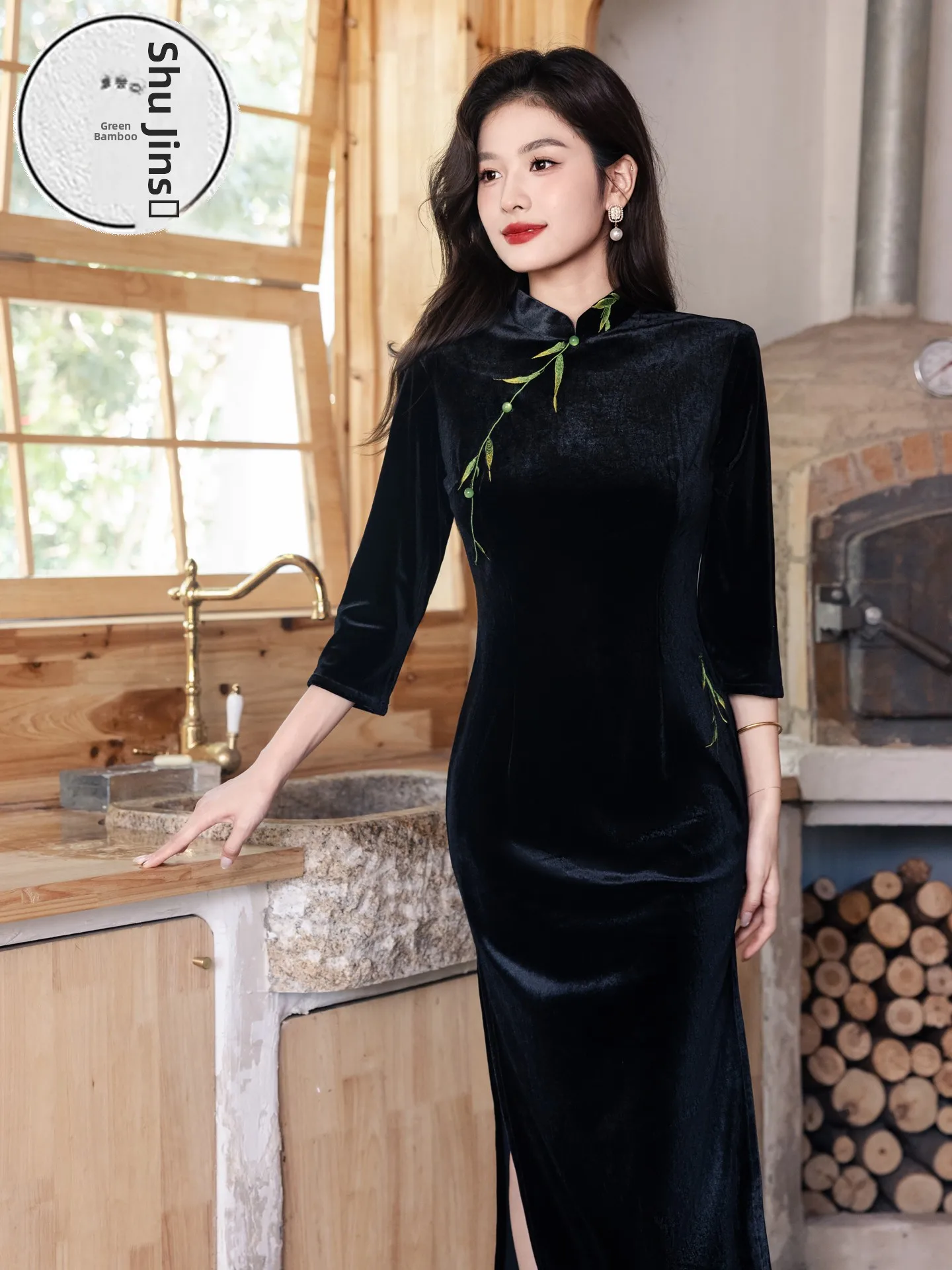 young-women's-bla-chinese-sle-qipao-dr-retro-faion-warm-polyester-fiber-midi-skirt-length-seven-sve-long-qipao