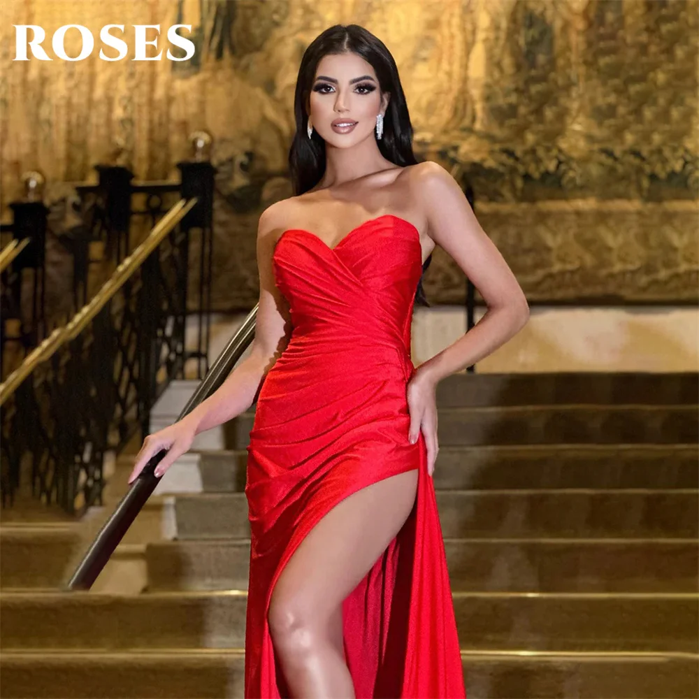 ROSES-Robe de Bal Rouge Sexy, Fendue sur le Côté, Trompent, Éducative, Plissée, en Forme de Cœur, Formelle