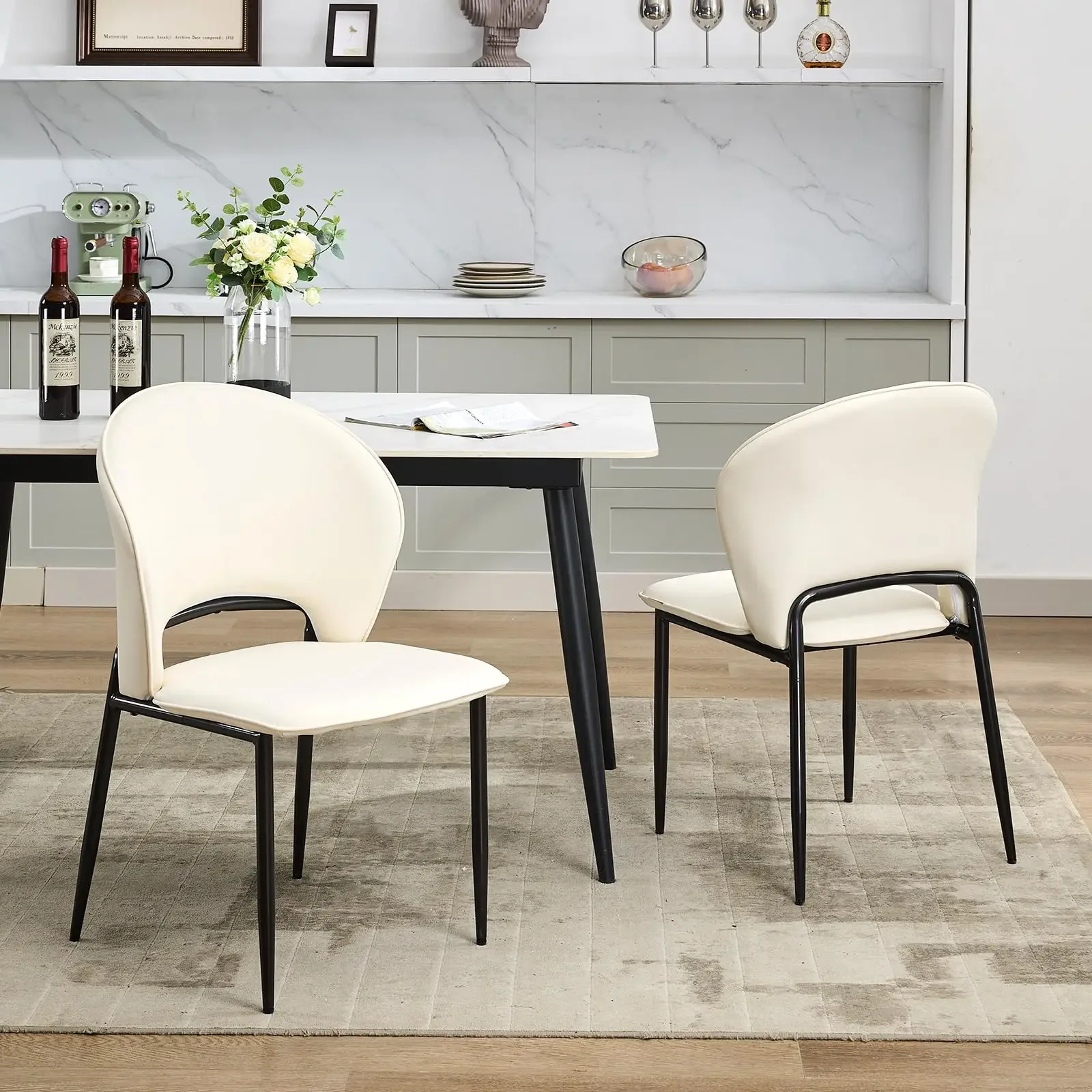 

m Mid Century Modern Dining Chair Upholstered Faux Leather Chair with Metal Legs Mid-Back for Kitchen Dining Room m