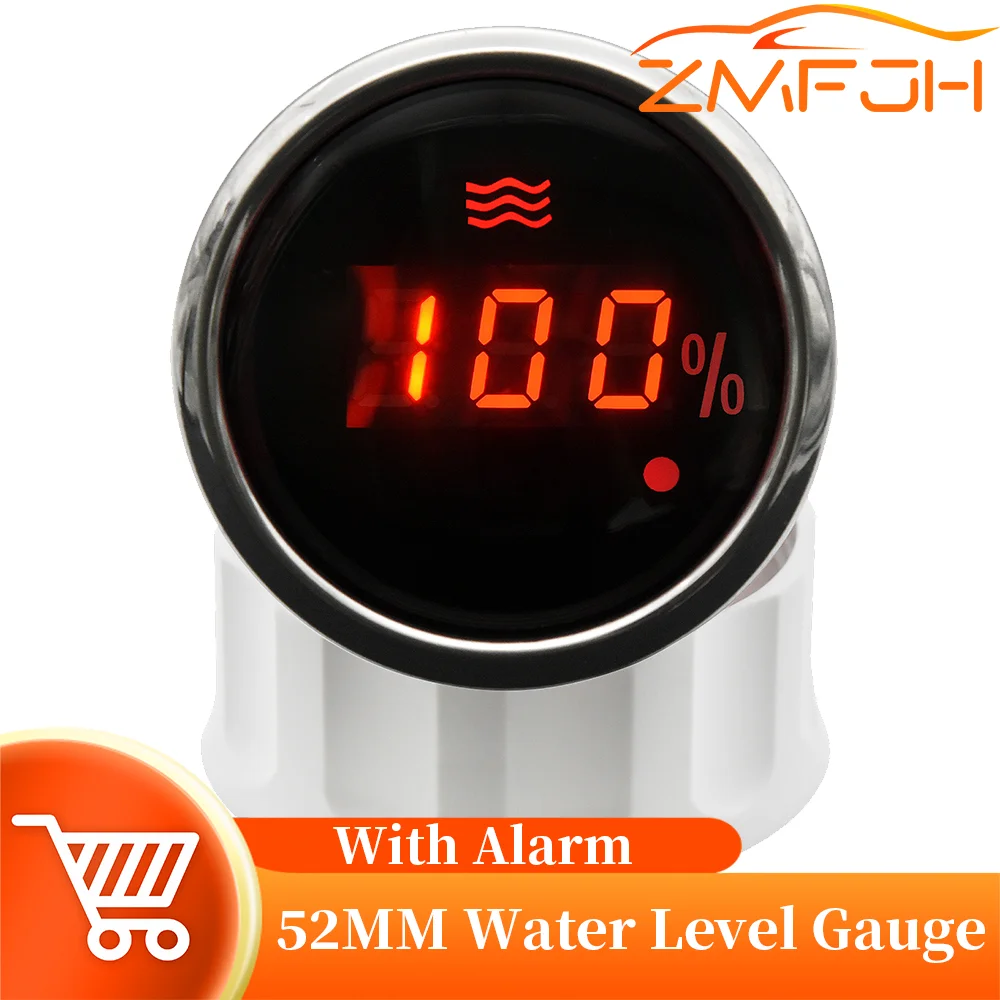 52mm Digital Water Level Gauge Warning Light Red Backlight  0-190ohm/240- 33ohm Fit Marine Fuel Level Sensor 12V/24V