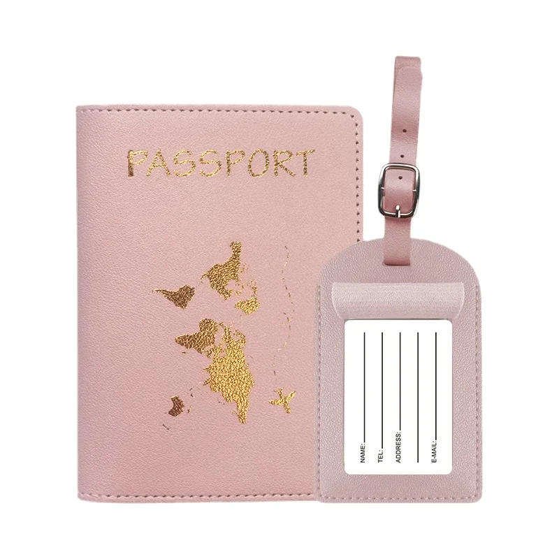 Couverture de Passeport en Cuir PU avec Étiquette de Bagage, Étiquette de Valise, Nom, ID, Adresse, Sac d'Embarquement, Accessoires de Voyage, 1 Ensemble