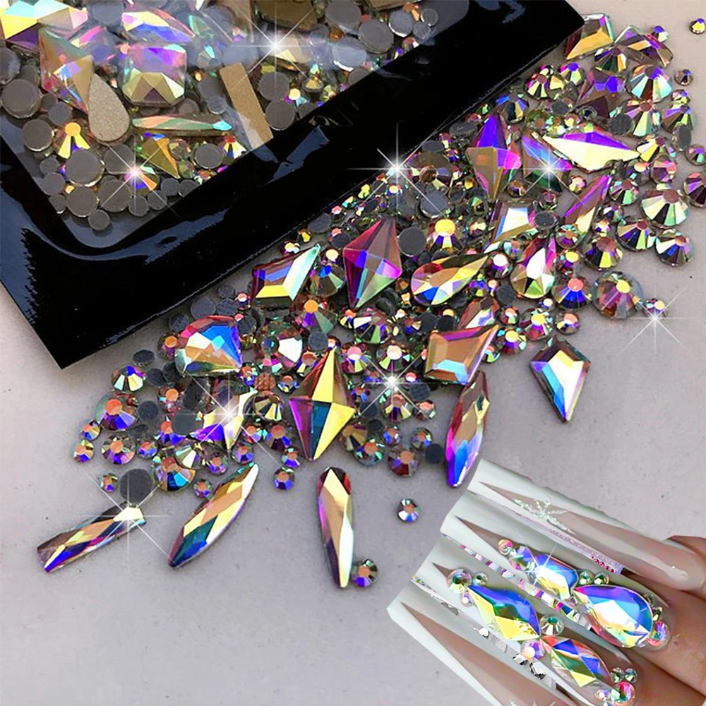 180 قطعة AB/الزجاج الشفاف مسمار الفن الراين سباركلي الذهب الأحمر فلاتباك الماس مسمار السحر كريستال الأحجار مانيكير الديكور