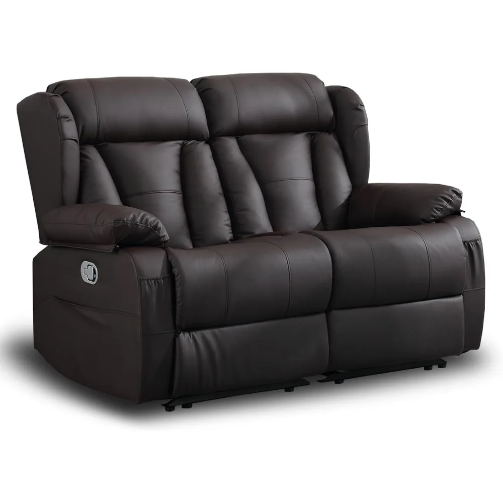 

58.3" Reclining Loveseat Sofa, Rv Loveseat Recliner Couch - Home Theater Seating With Side Pockets For Living Room,
