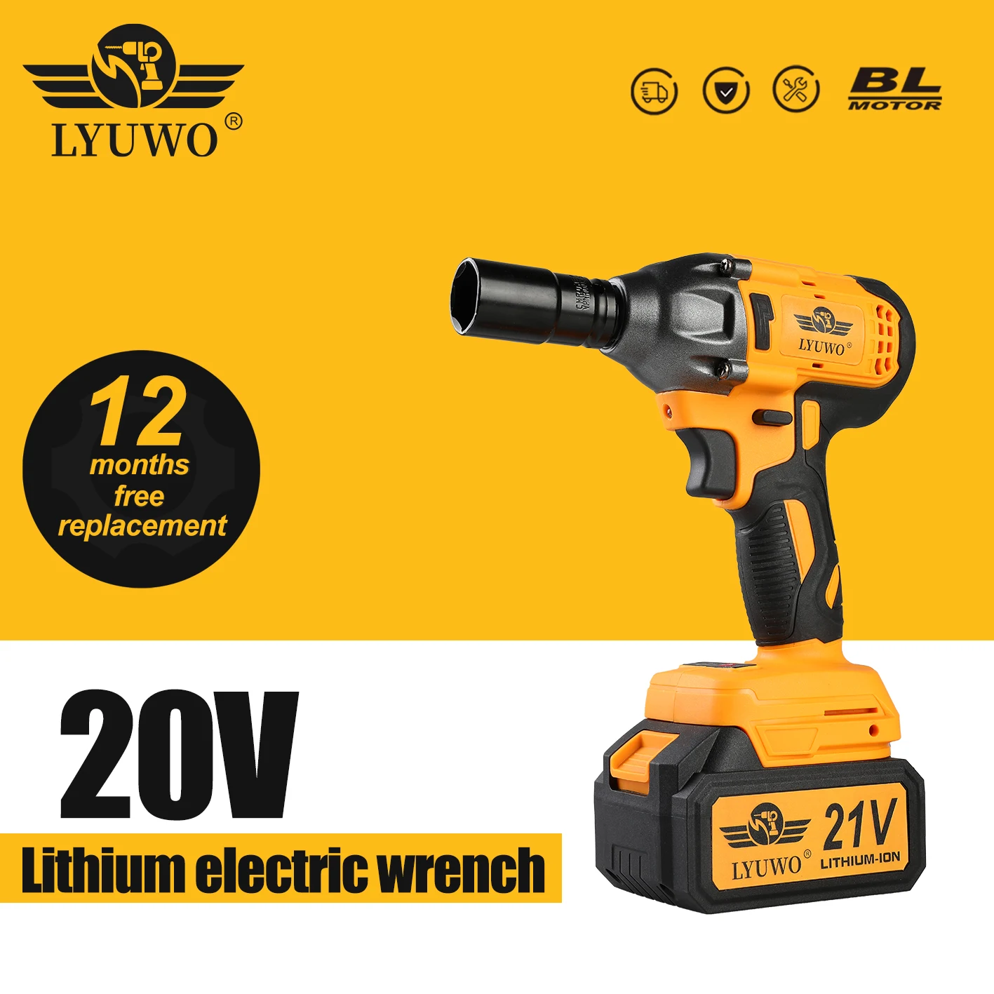 

LYUWO Electric Wrench 350NM Brushless Impact Wrench High Torque Automotive Repair Tool, Matched With Makita Battery