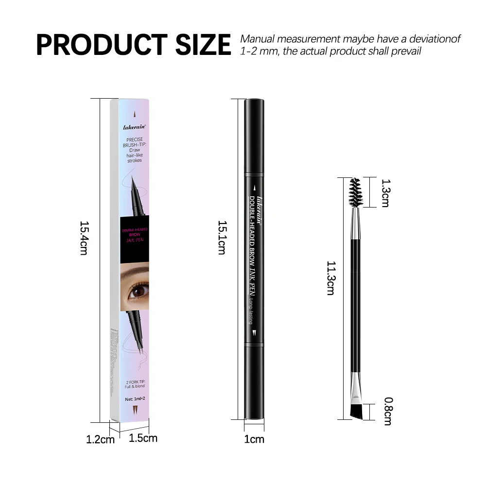 Lakerain Doppelseitiger Gabel-Augenbrauenstift für verschiedene, natürliche und glatte, wilde Augenbrauen. Wasserfester flüssiger Augenbrauenstift