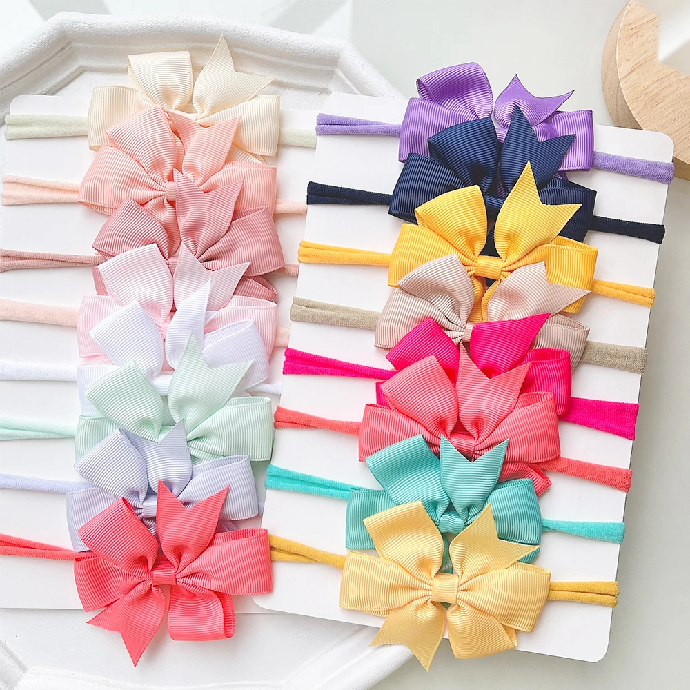 8Pcs/Set Solid Color Nylon Six Ears Bows Headband for Baby Bowknot Elastic Hair Band Handmade Headwear Girls Hair Accessories