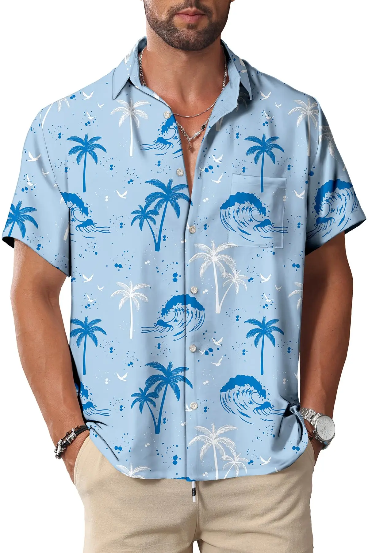 

KYKU Гавайские мужские рубашки Повседневная: тропическая мужская рубашка на пуговицах с коротким рукавом для пляжного отдыха и карманом