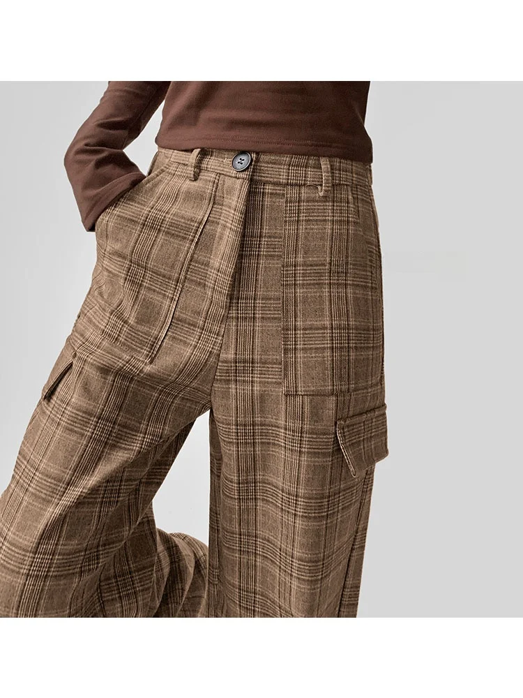 

Летние и весенние широкие брюки Street Sle, свободного кроя, в клетку, с карманами, из смесового хлопка и полиэстера.