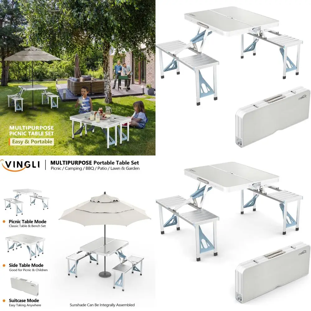 

Portable Folding Picnic Table with Seats and Umbrella Hole - Supports 265 lbs, Lightweight and Compact for Outdoor Adventures an
