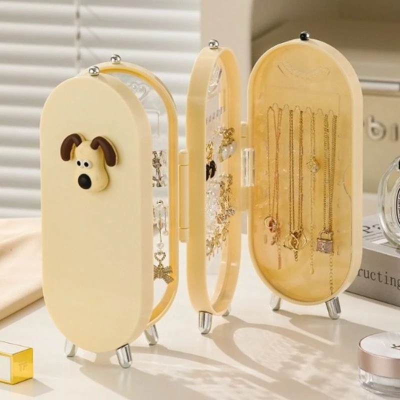 

Cute Jewelry Storage Box Earrings Necklace Bracelet Jewelry Boxes Large Capacity Display Stand Mirror Jewellery Display Case