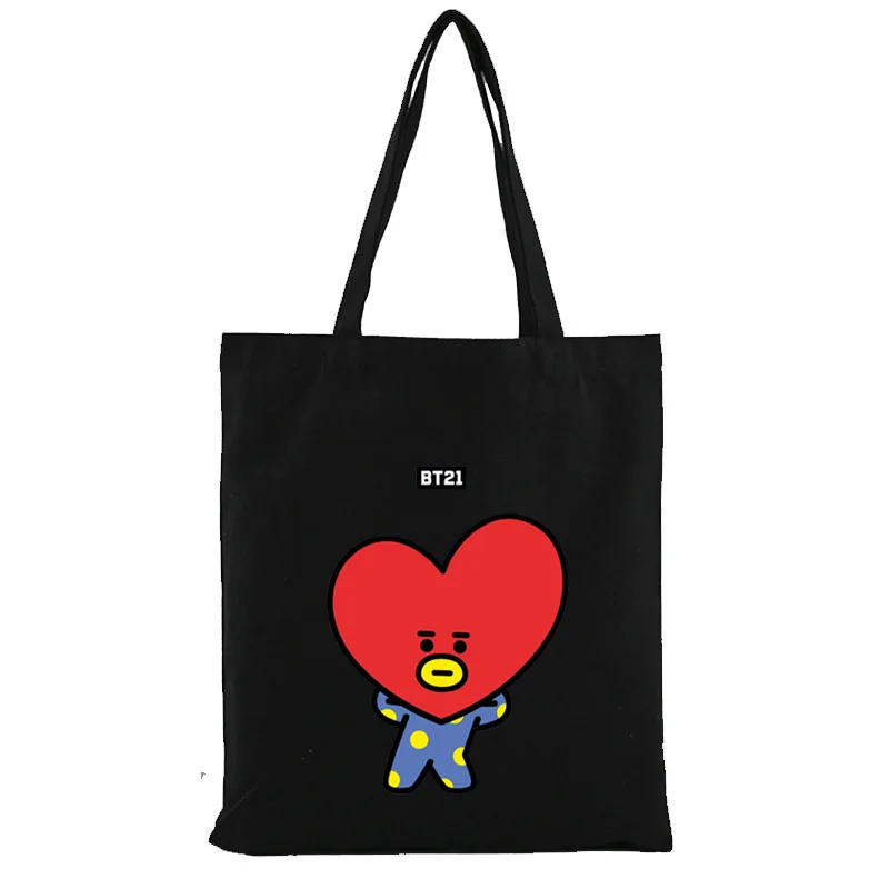 Kawaii Bt21 Anime Tata Rj Cooky Chimmy Canvas Bag Cute White Shopping Shoulder Bags Umbrella Water Cup Bag Girl Gift