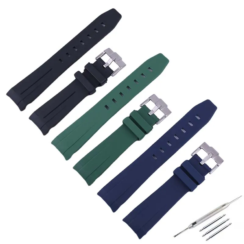 

Watch Accessories 20mm Rubber watch strap compatible for Rolex Green Black Water Ghost Kong Ba silicone wrist band Watch chain