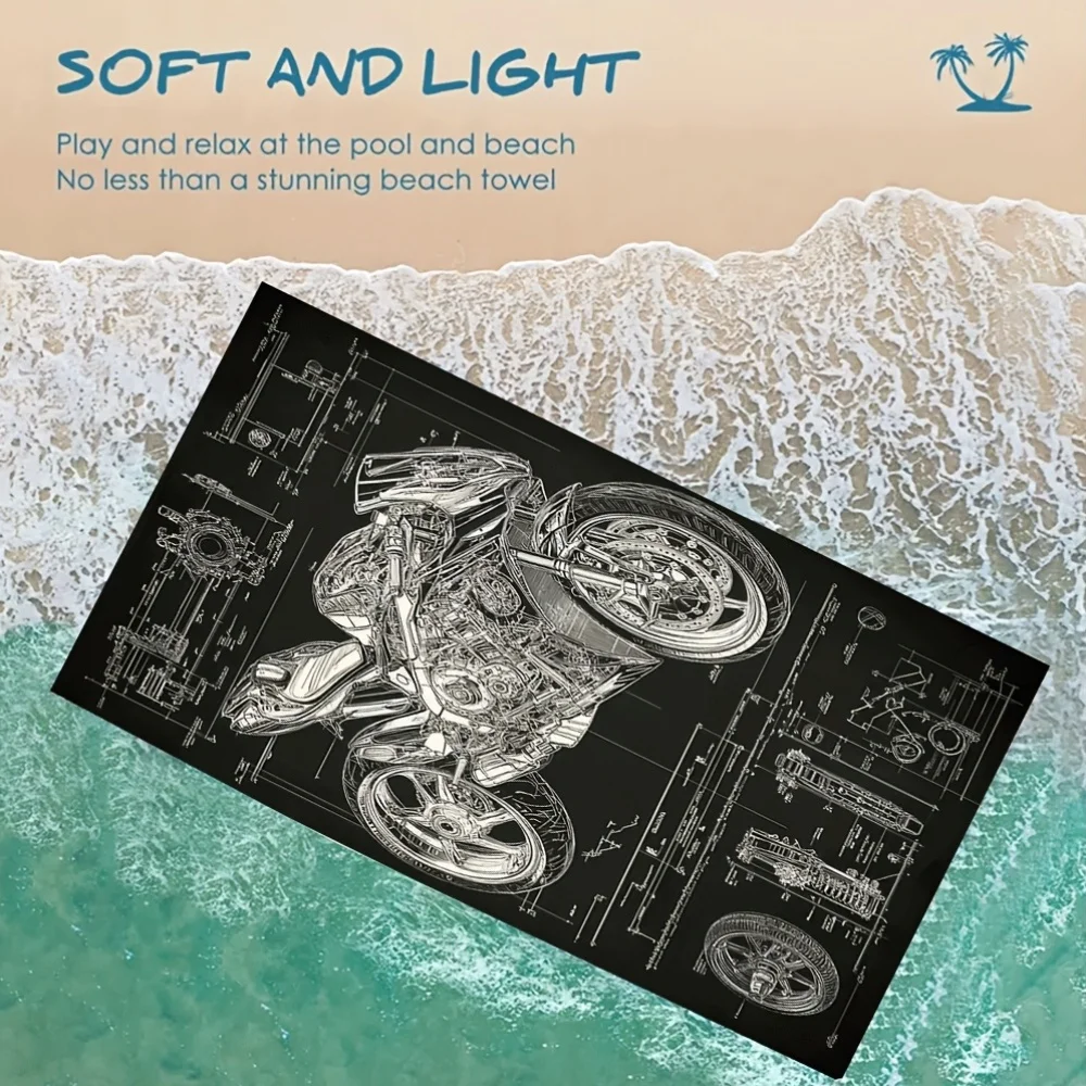 Sketch of a motorcycle design polyester microfiber beach towel is highly absorbent, suitable for swimming and beach outings