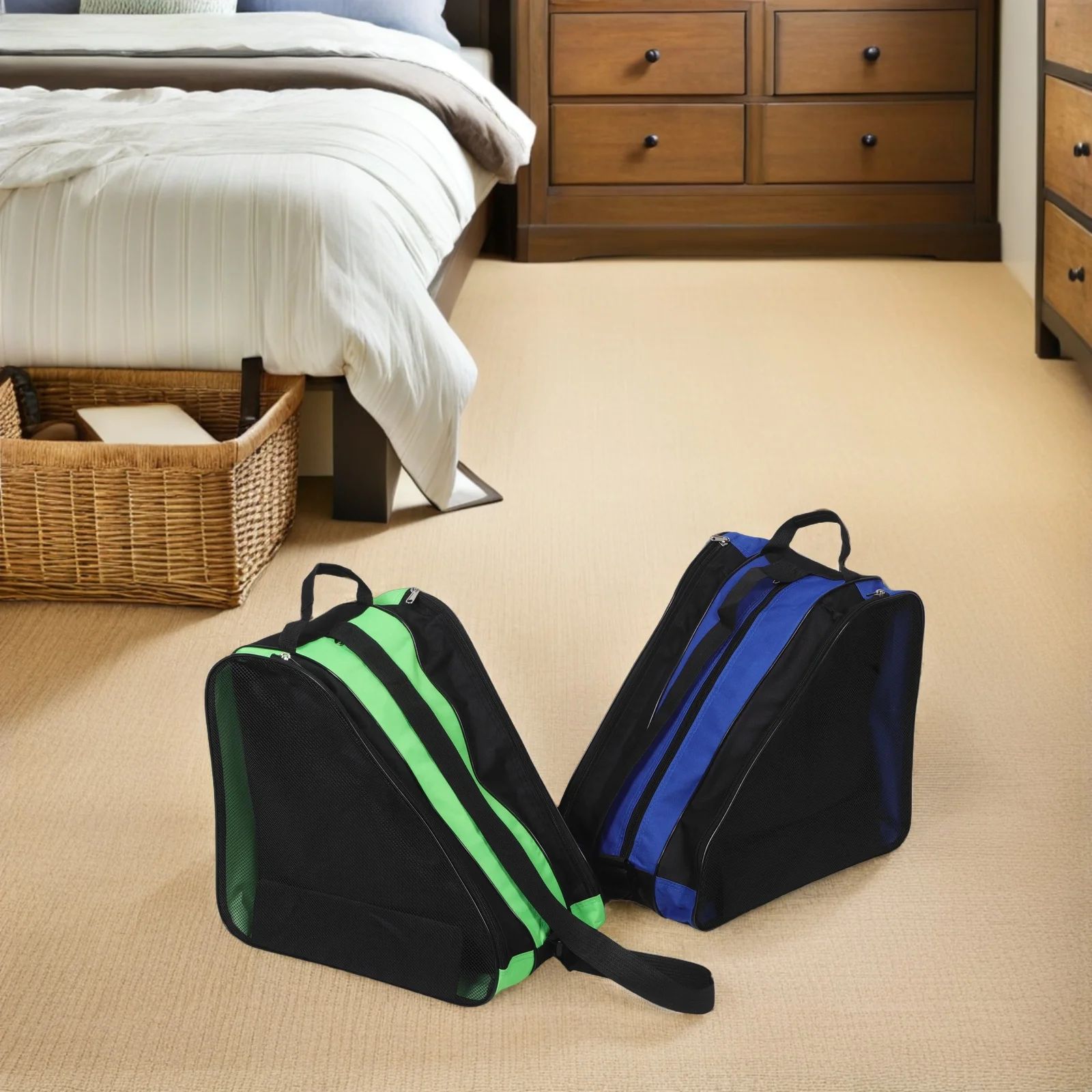 2Pcs Roller Skate Bag Breathable Weather Resistant Thickened Fabric Adjustable Shoulder Strap Roller Storage Backpack