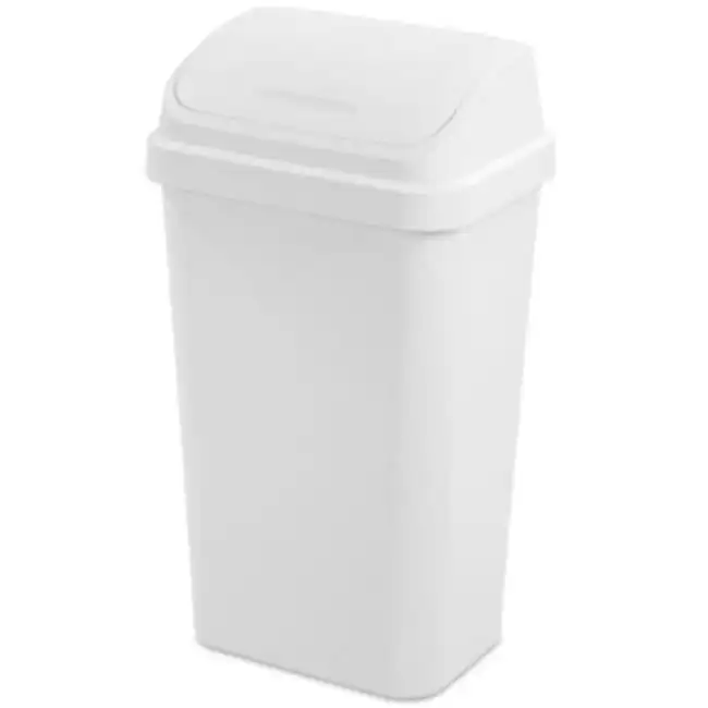 

13 Gallon Trash Can, Plastic Swing Top Kitchen Trash Can, White