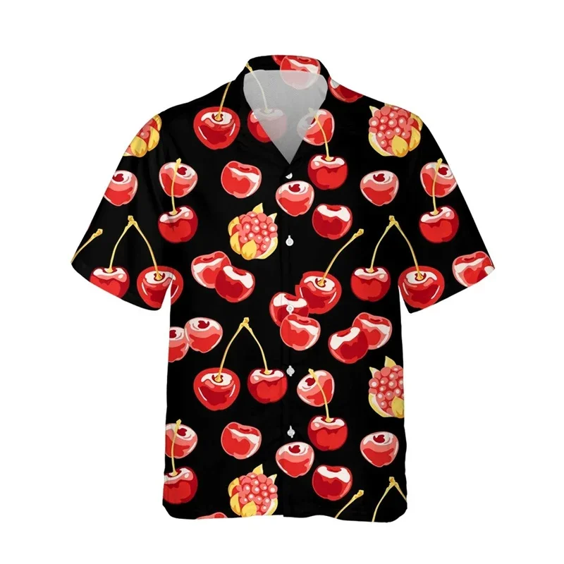 Hawaiian Summer 3D Fruit Cherries Printing Shirts For Men Pomegranates Graphic Short Shirts Children Funny Cool Blouses Clothing