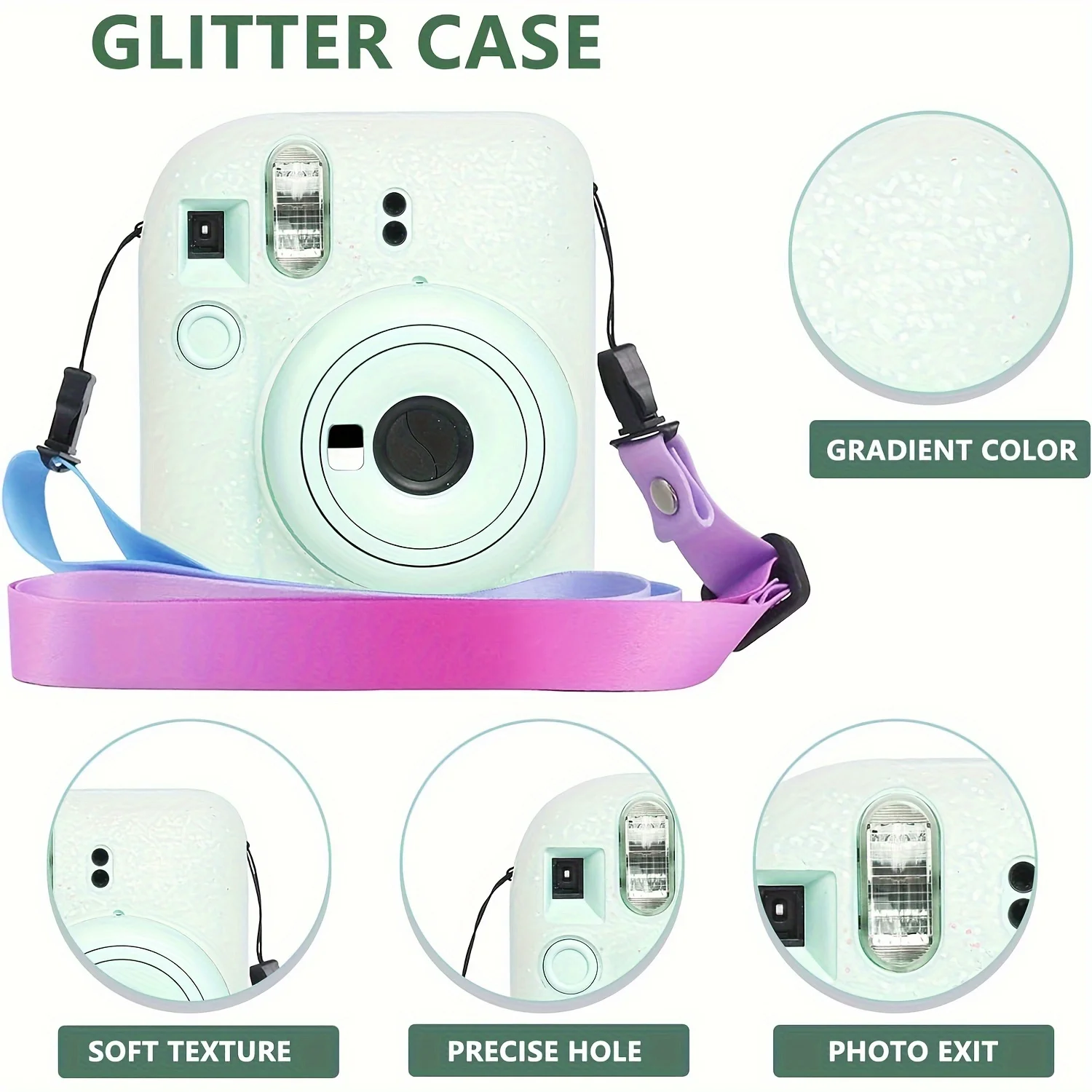 1 set of silicone protective case for Fujifilm Instax Mini 12 with adjustable shoulder strap (camera not included)