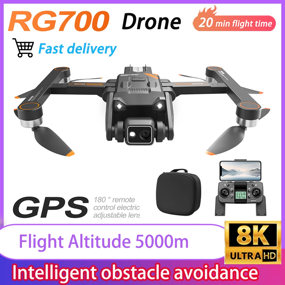 RG700 PRO GPS Drone with 8K Professional HD 180°ESC Dual Camera 5G Wifi Obstacle Avoidance Brushless Quadcopter RC Distance 5KM