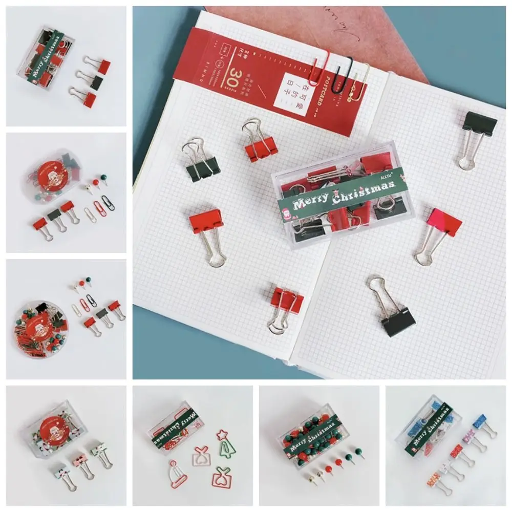 Suministros de encuadernación, Clips de carpeta de la serie navideña, Clip de cola larga, Clip plegable, alfileres de empuje, Clip de papel, papelería de Metal