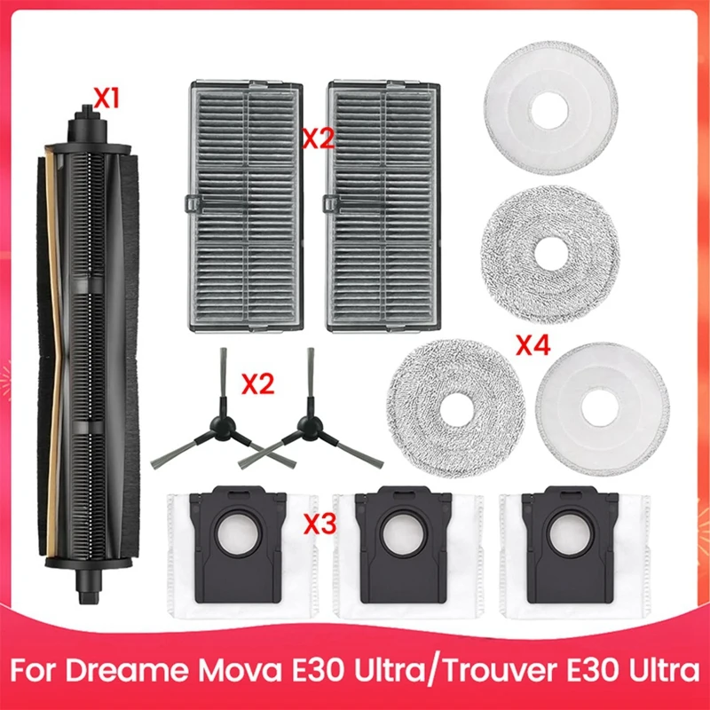 

Y51A 12PCS-Brush-Filter-Dust-Bag-Mop-Cloth-Kit-For-Dreame-Mova-E30-Ultra-Trouver-E30-Ultra-Vacuum-Cleaner-Replacement-Parts
