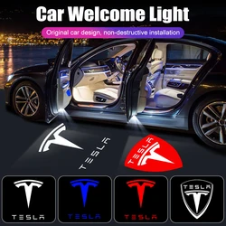 Lámpara de bienvenida para puerta de coche, luces de proyector con emblema LED HD para Tesla Model Y Model 3 Model S Model X, accesorios para automóvil, 2 uds.