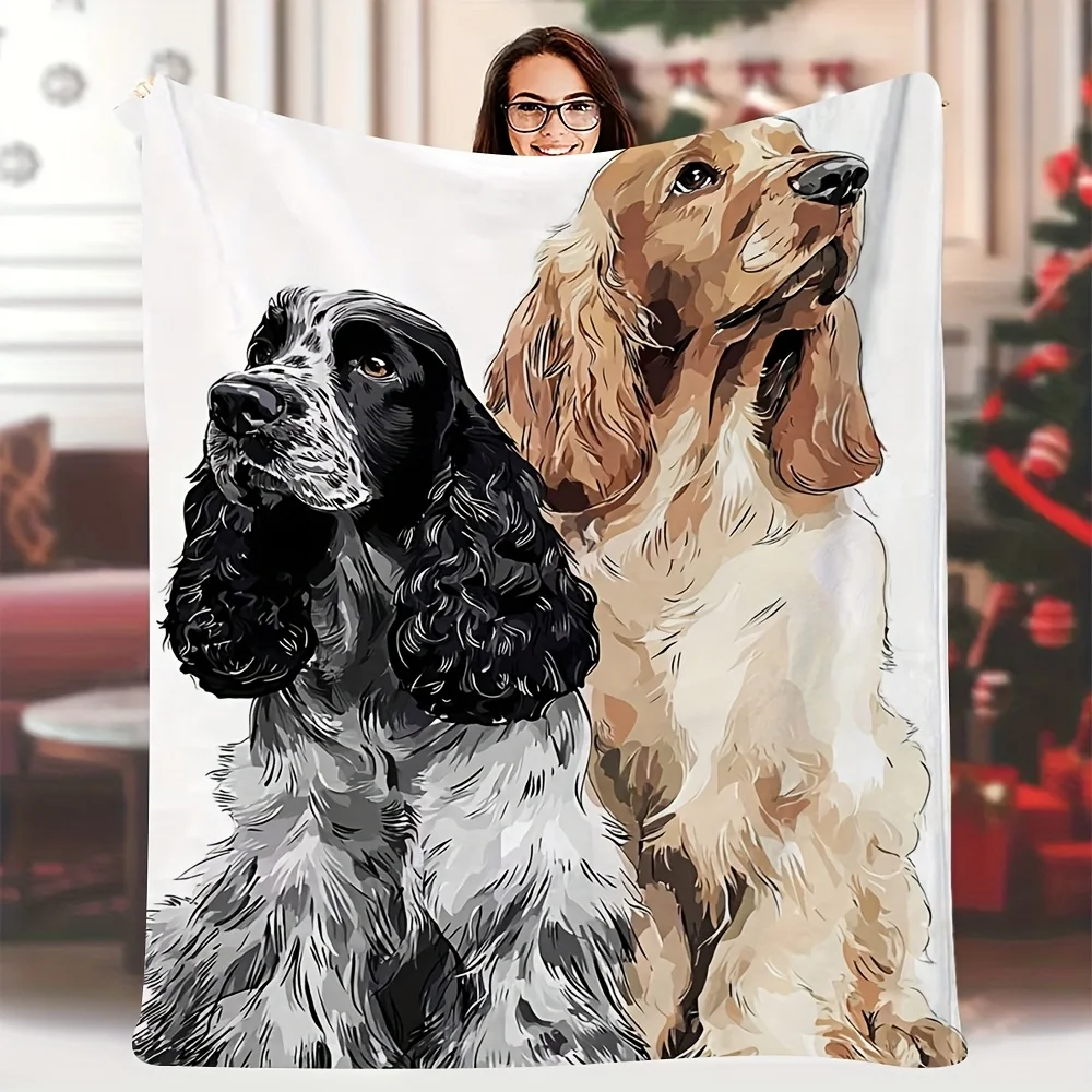 Adorable Dog Pair Pet Portrait Throw Blanket Cozy Gift Nap Cover Home Decor Art Blanket for Dog Lovers Friends