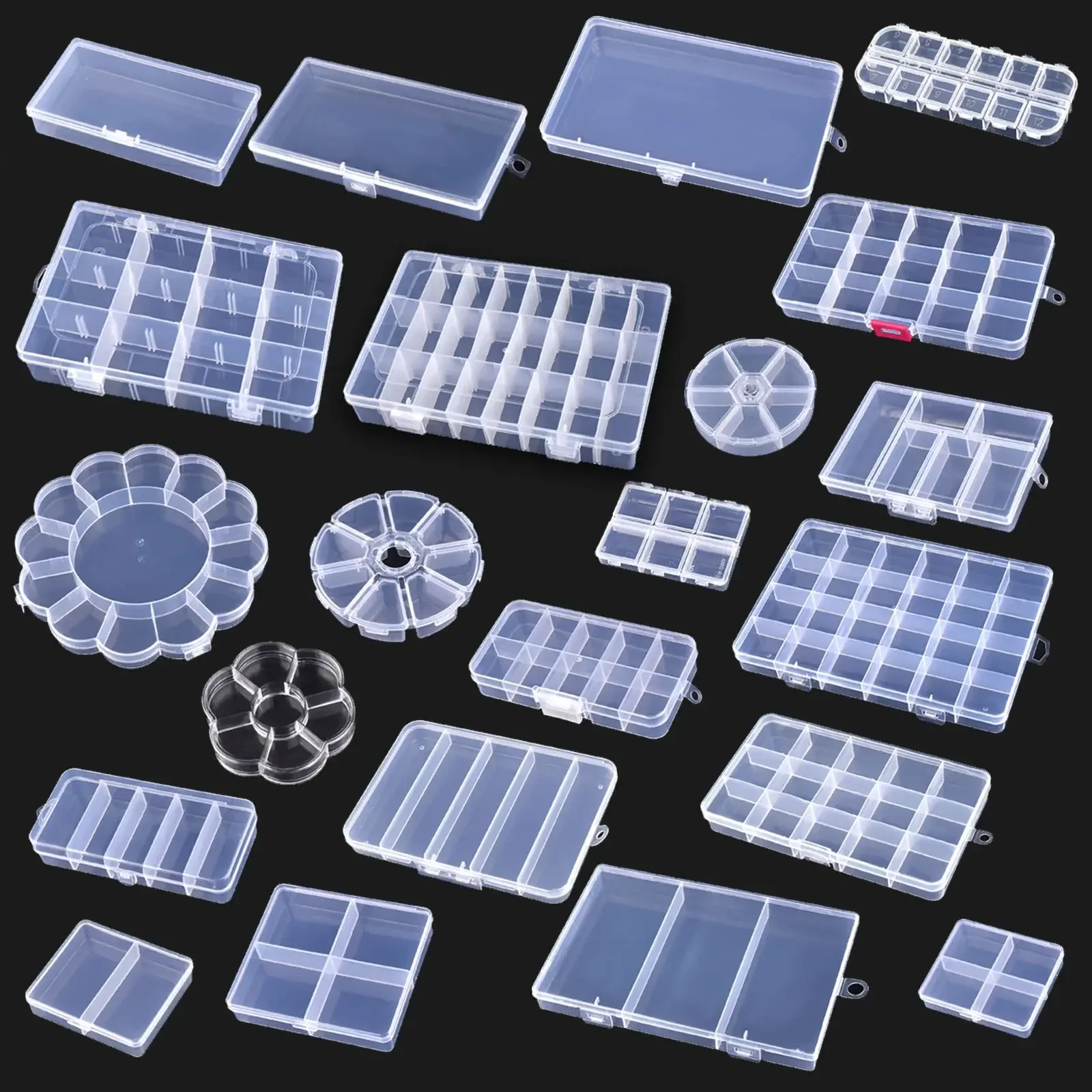 Transparent Plastic Storage Jewelry Box Compartment Adjustable Container For Beads Earring Box For Jewelry Rectangle Box Case
