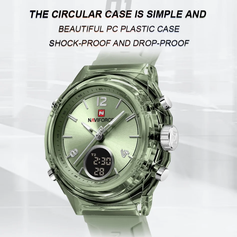 NAVIFORCE موضة الساعات الرياضية للمرأة عرض مزدوج سيدة ريترو أنثى ساعة كوارتز 50 متر مقاوم للماء الطلب الدائري صديقة هدية