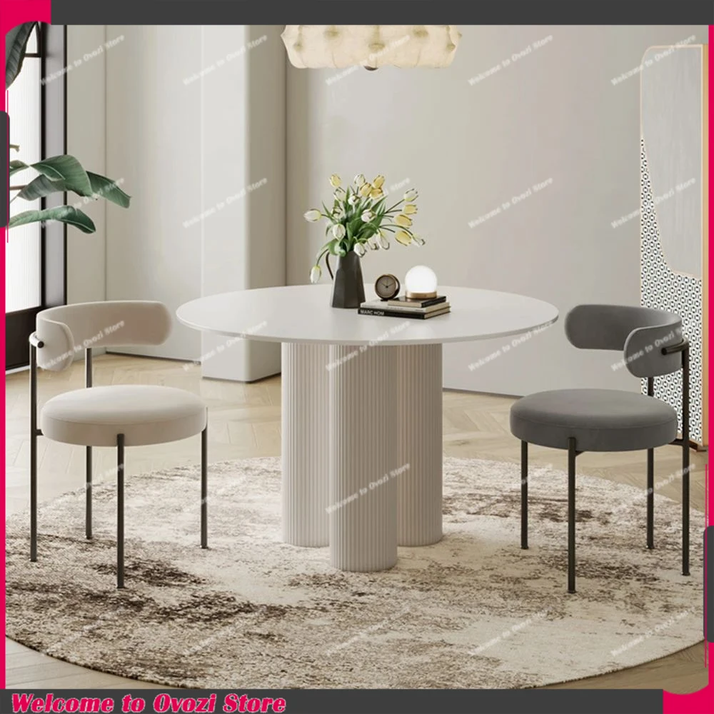 

White Waterproof Dining Table 4 Person Chair Nordic Round Dining Table Minimalist Living Tavoli Da Pranzo Home Decoration