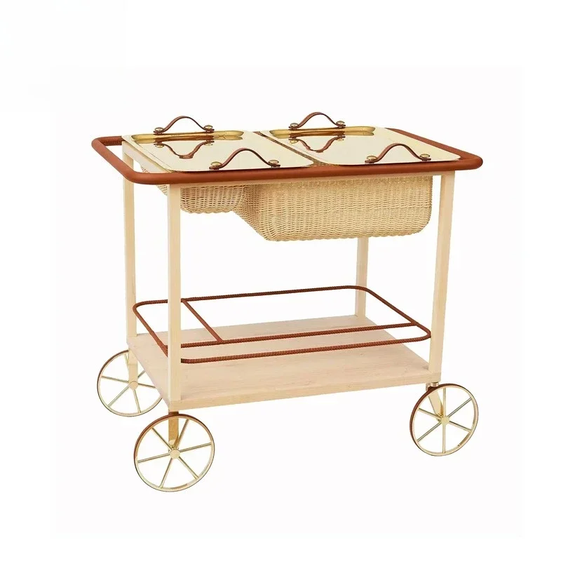 Light luxury creative solid wood high-end tro lley dining c art, villa home living room designer movable co ffee ta ble