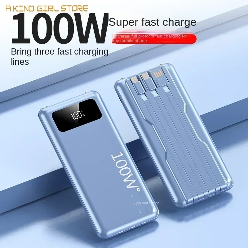 100W Super Fast Charging Power Bank 20000mAh Built In Cable Powerbank for IPhone Xiaomi Samsung Poverbank with LED Light