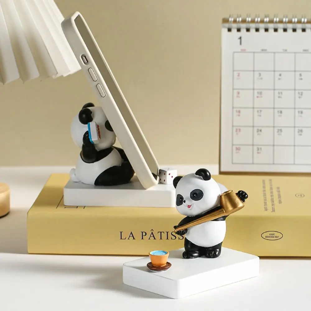 

Panda Figurines Panda Phone Holder Resin Anti-slip Cartoon Phone Stand Holder Flat Bottom Stable Mobile Phone Bracket