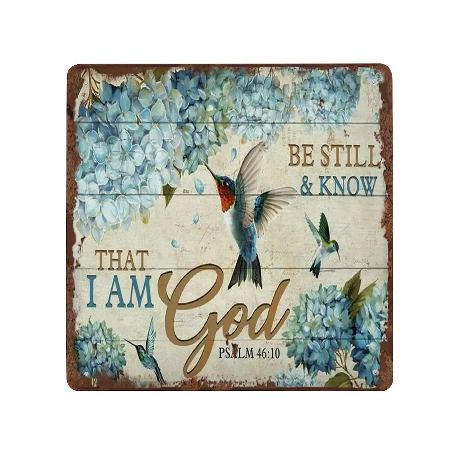 Hummingbird Be Still and Know That I Am God Vintage Tin Sign Psalm 46:10 Bible Verse Wall Art Sign Christian Gifts Christian Wal