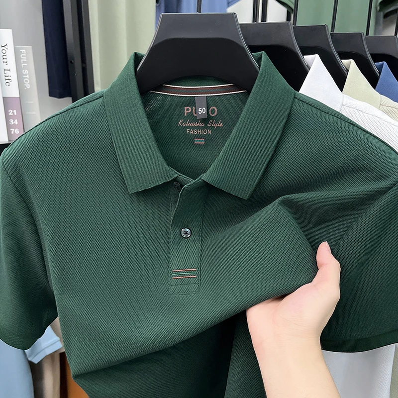 100% pure cotton short sleeve polo shirt high-quality brand solid color business casual men's T-shirt summer new breathable top