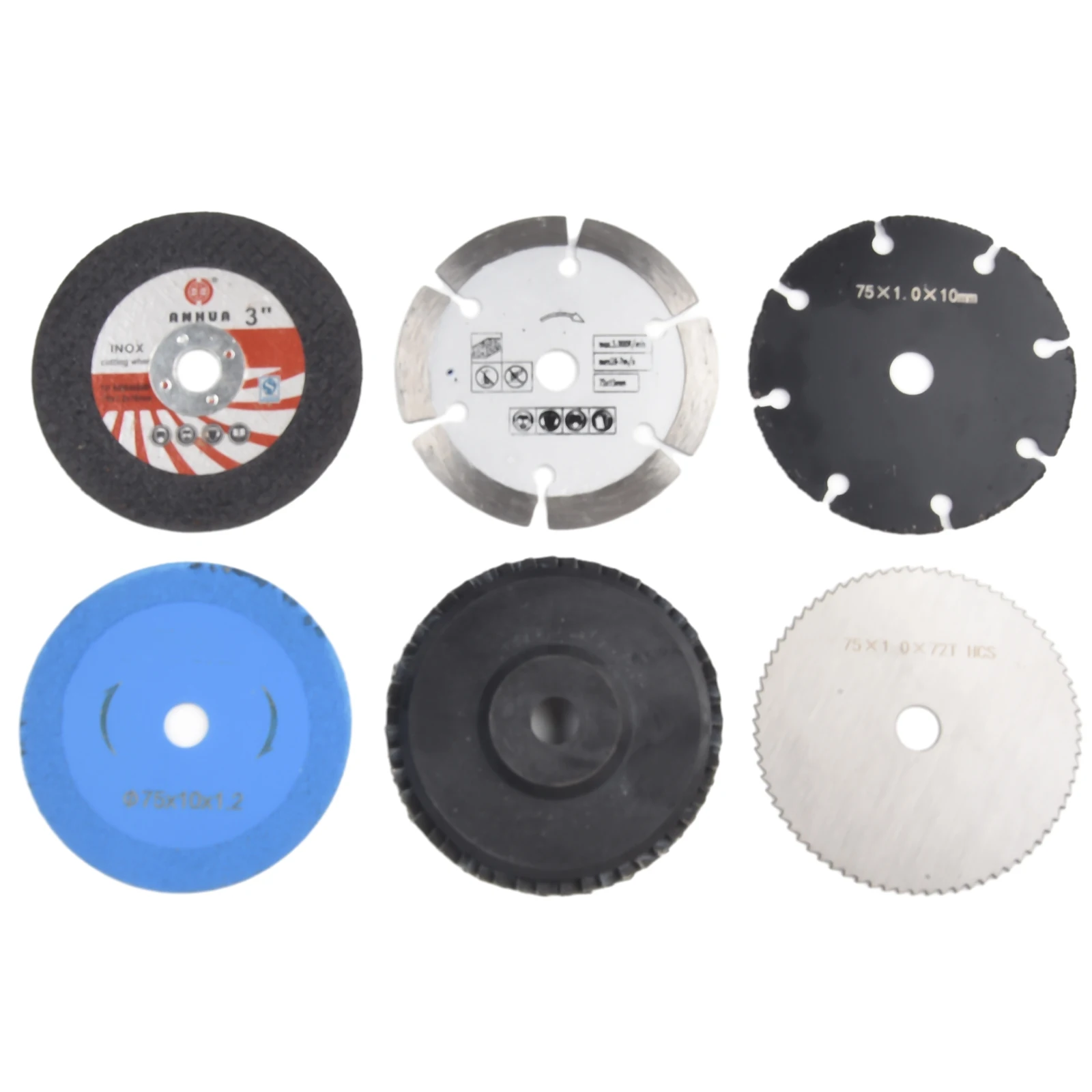 6pcs 75mm Cutting Disc Set For Angle Grinder Metal Wood Stone Ceramic Polishing Grinding Wheel Accessories 3 Inch 10mm Bore