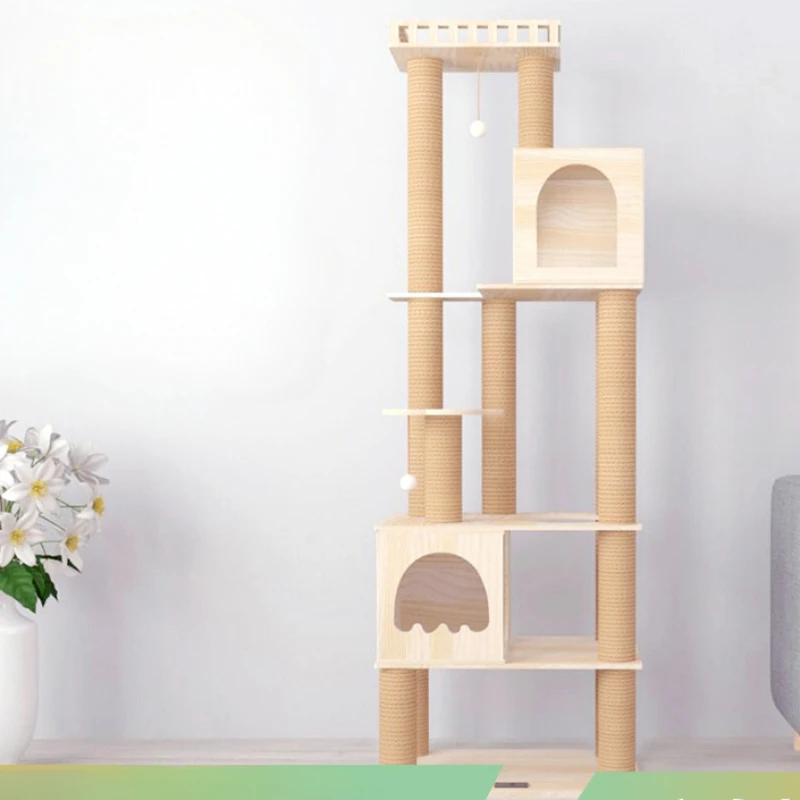 Multistory Cat Villa Multifunctional Cat Climbing Frame Solid Wood Cat Litter Cat Scratch Post Pet Climbing Toy Pet Furniture