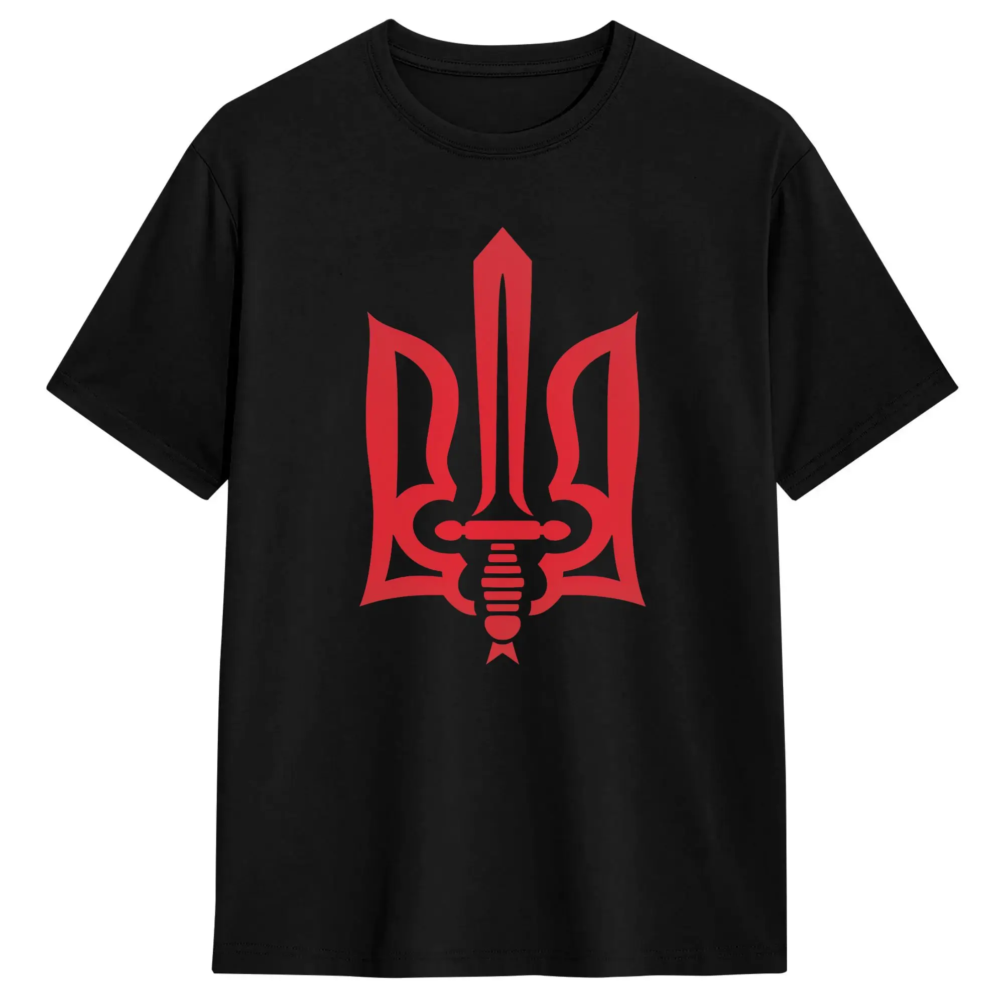 Men's Red Sword Tryzub Ukraine Symbol T Shirts Cotton Clothing Vintage Short Sleeve Crew Neck Tee Shirt Graphic Printed T-Shirts