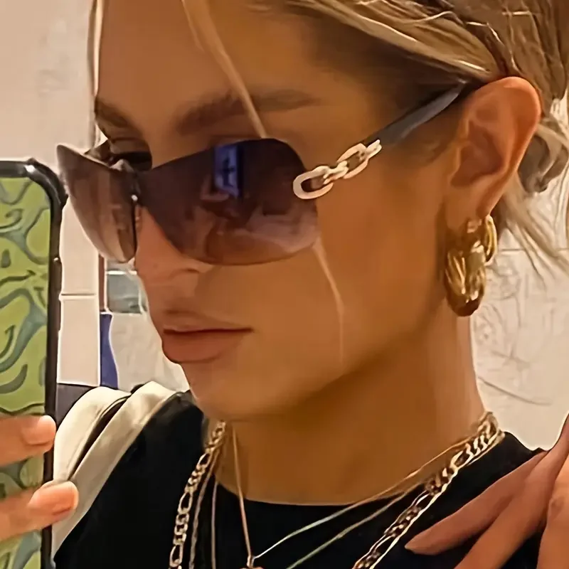 

Rimless Gradient Fashion Glasses for Women Stylish Metal Frame Fashionable Shield Design Perfect for Outdoor Activities