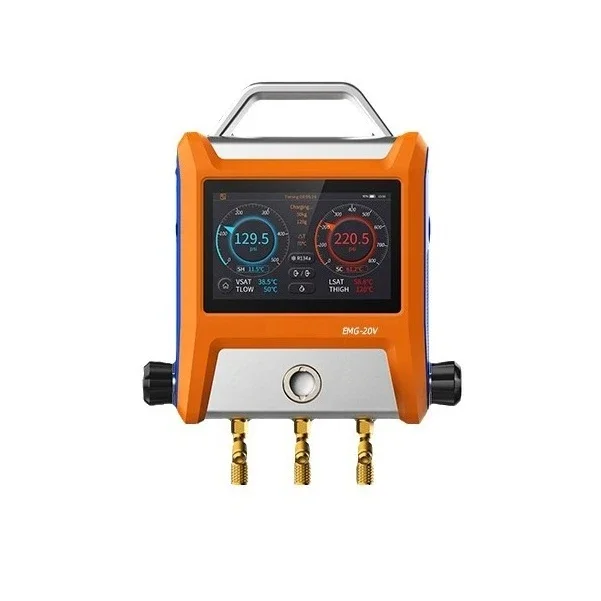 Digital Manifold Gauge HVAC Refrigeration Pressure Tester with Temperature Clamp for Car Air Conditioning Refrigerant Charging