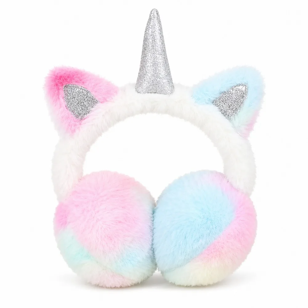 Kids Children Girls Unicorn Earmuffs Ear Muffs Plush Cat Ear Headband Pastel Glitter Horn Winter Outdoor Fashion Accessory