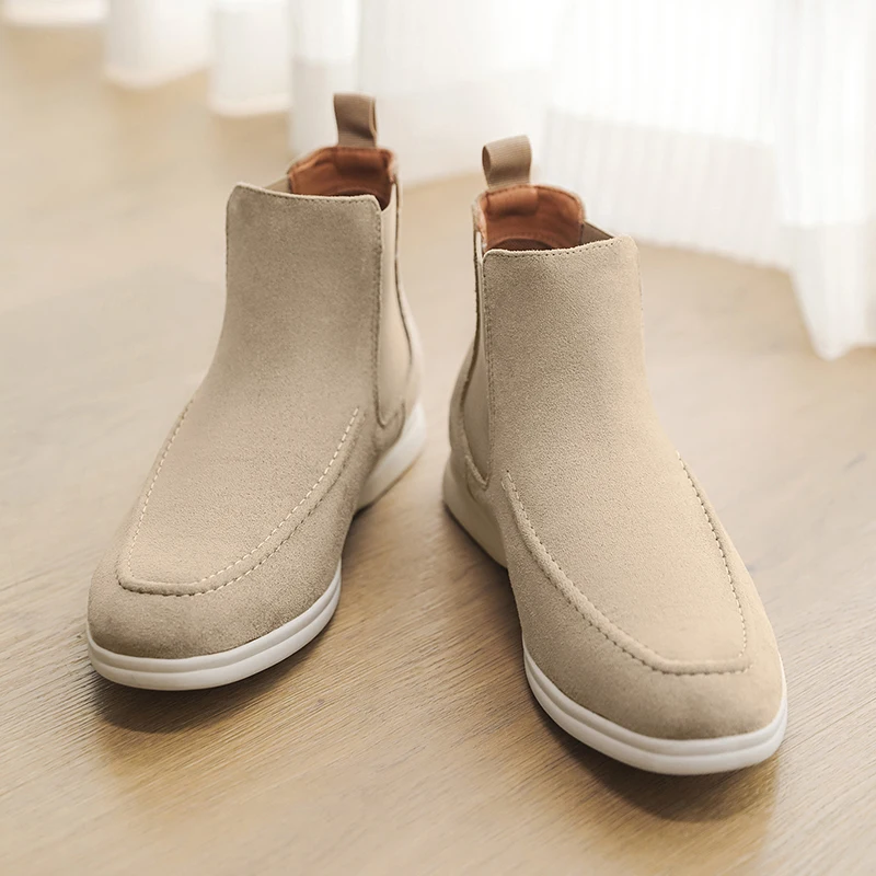 Versatile Men Business Casual Boots with A Frosted Thick Sole Simple Generous Comfortable and Soft Retro Plus Size Chelsea Boots