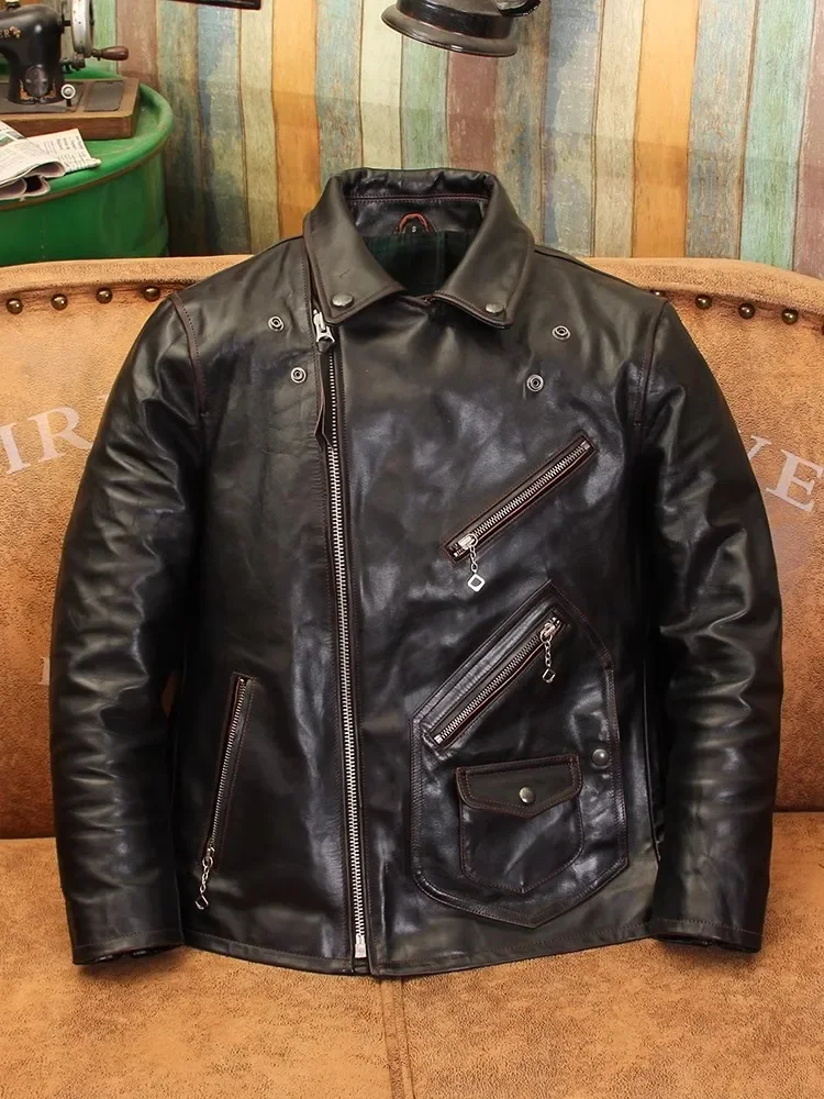 LNY!Wholesales.Brand new Vintage Horsehide motor rider jacket.quality men genuine leather coat.slim fit natural leather cloth