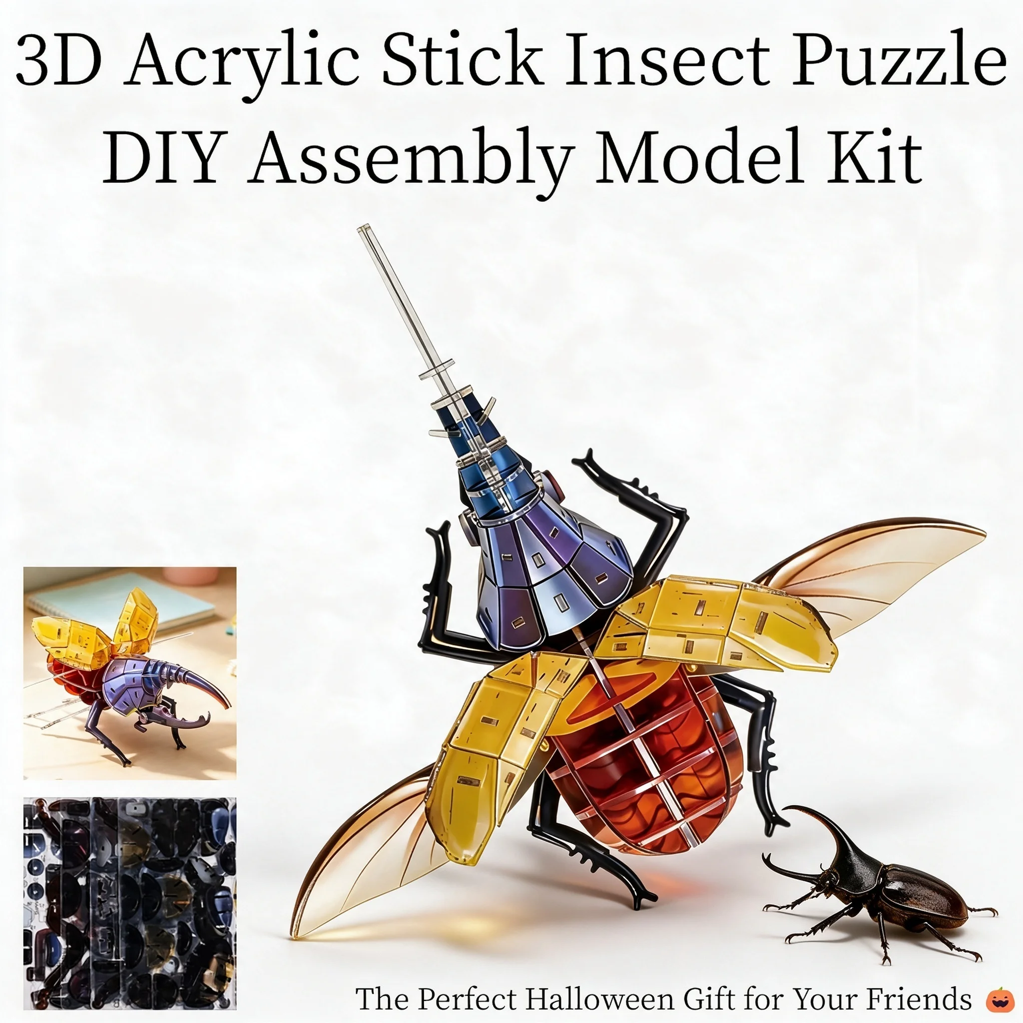 Ultra-Large 3D Acrylic Hercules Beetle Assembly Model - High Simulation DIY Laser Cut Puzzle, Mechanical Insect Figurine for Hom