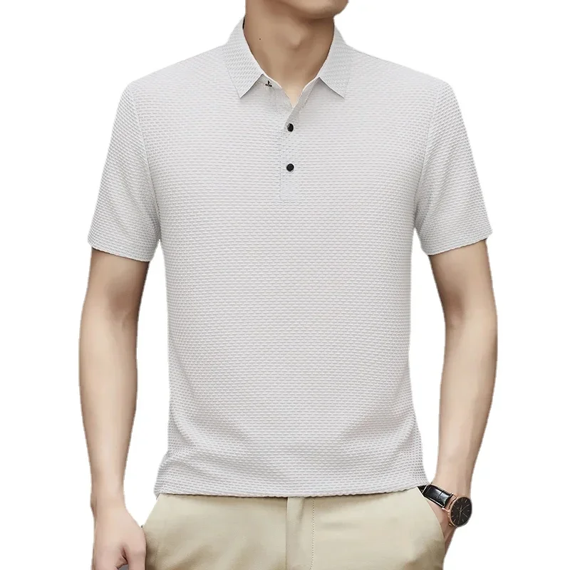 

Summer Ice Silk Short Sleeve T-shirt Sweat-absorbing Solid Color Top Round Neck Casual Flip Collar Top