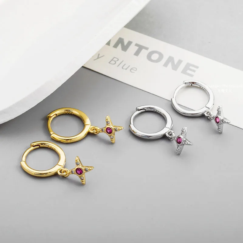 925 فضة إبرة النجمي أقراط للنساء الكورية نمط شخصية الصليب قلادة أقراط رائعة ومتعددة الاستخدامات