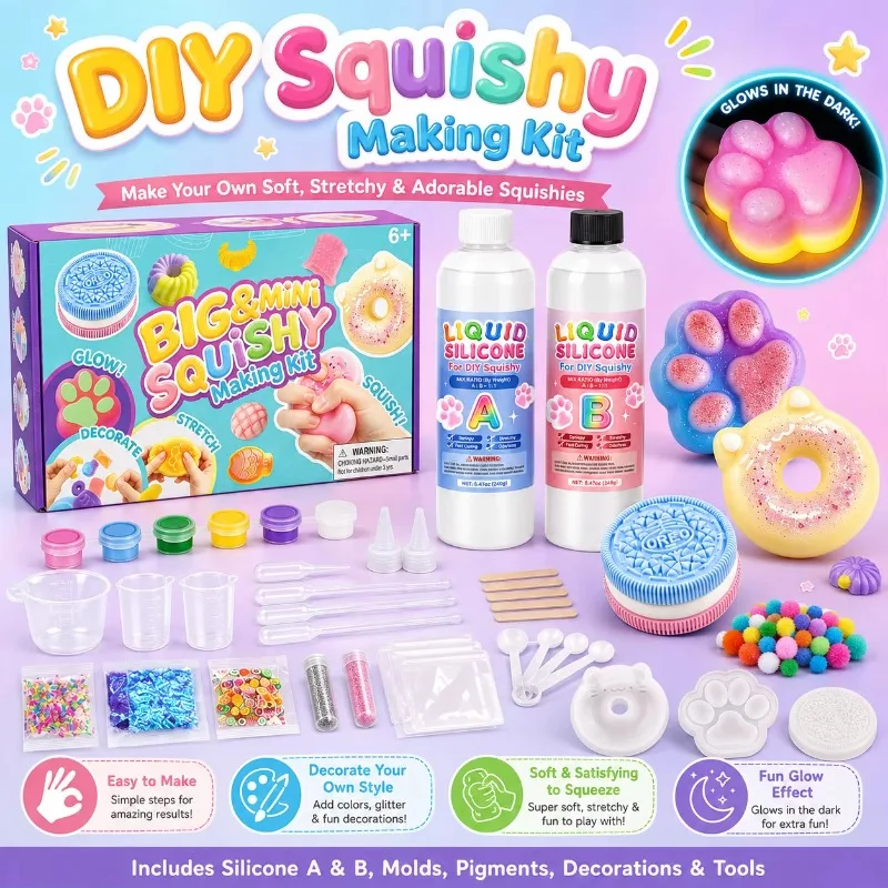 Squishy DIY Craft Kit A+B Liquid Silicone Mold Soft Slow Rebound Squeeze Fidget Sensory Stress Relief Handmade Casting Set